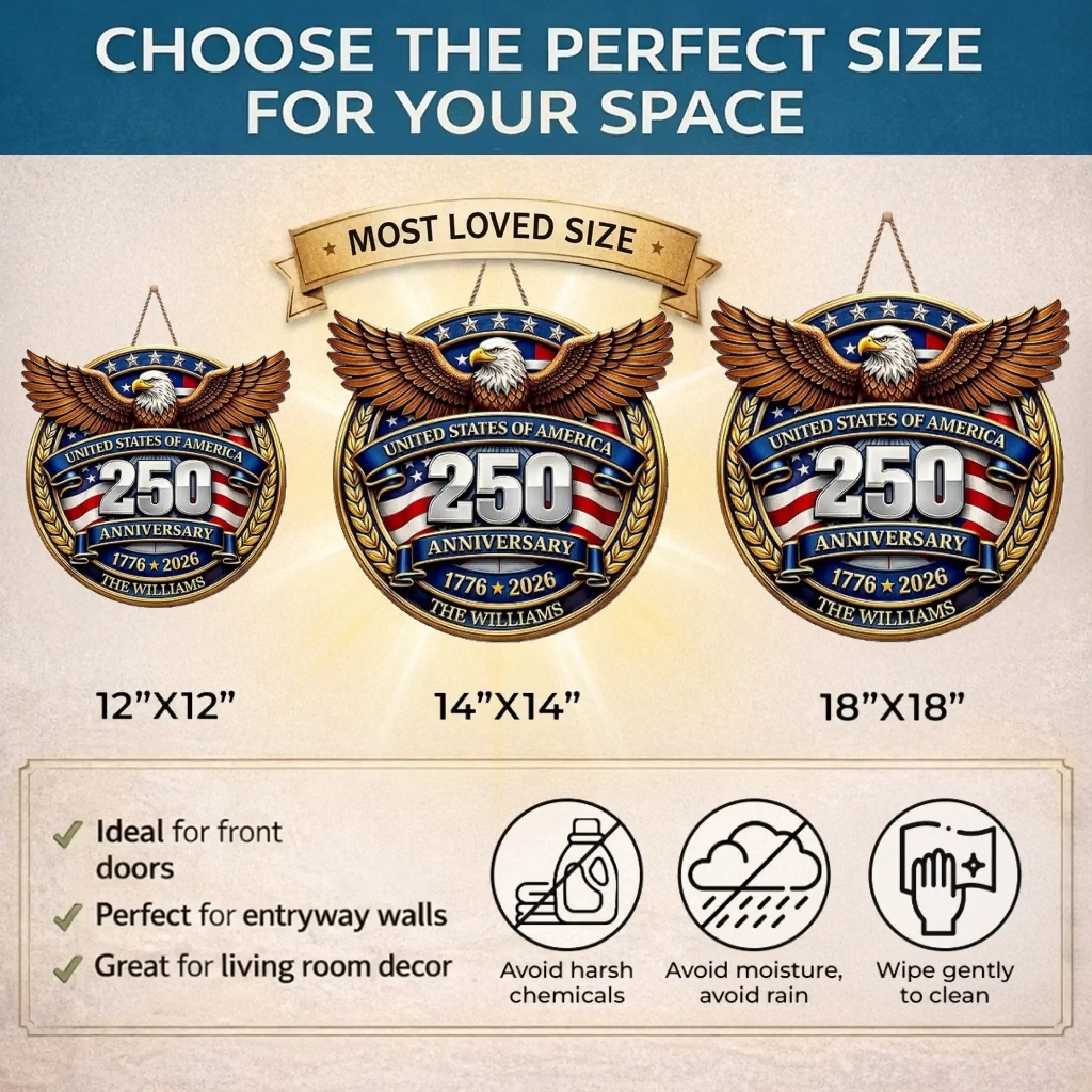 Custom Wood Sign - Personalized America 250th Anniversary Gifts For Mom, Dad, Brother, Sister, Kids - Freedom Lights Our Future