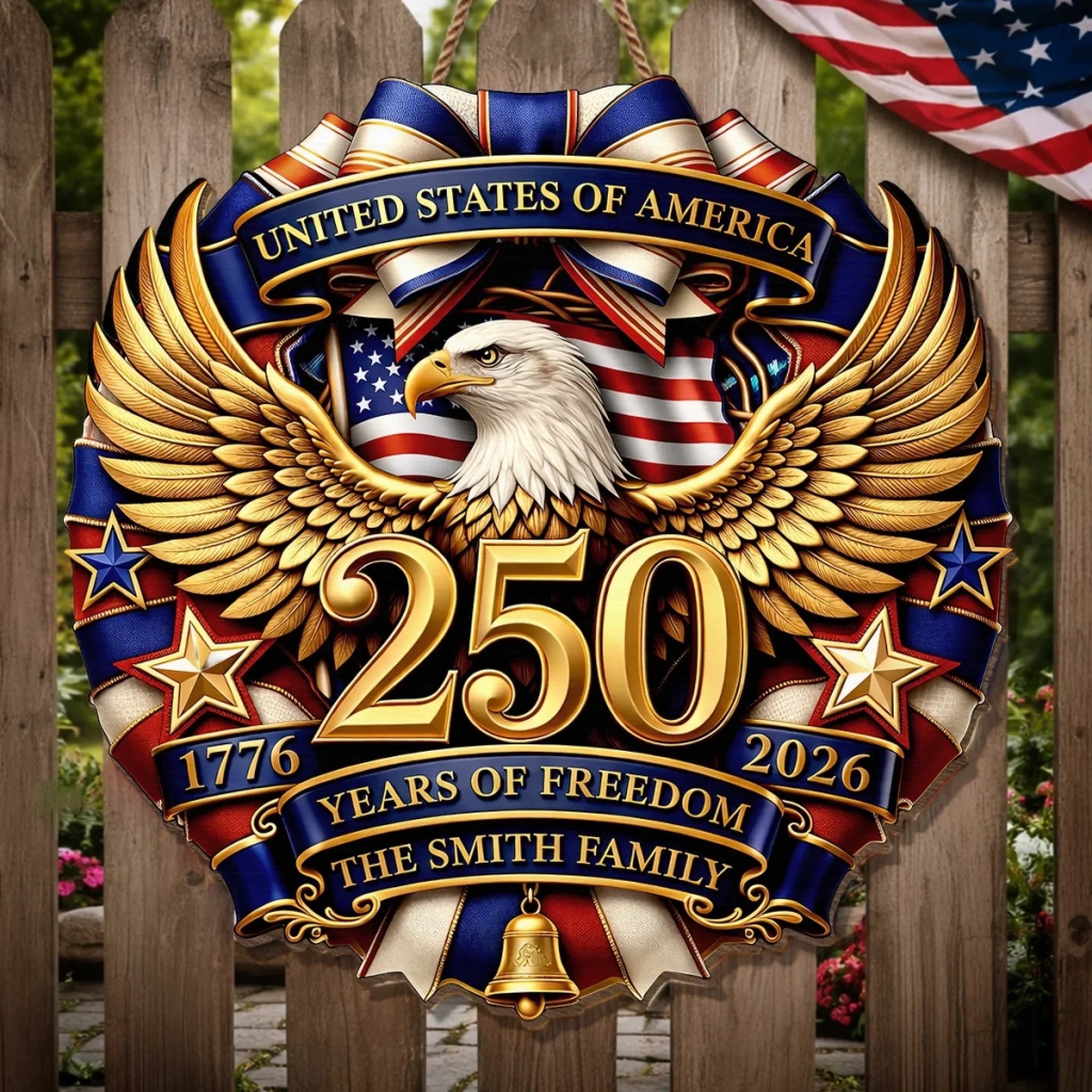 Custom Wood Sign - Personalized America 250th Anniversary Gifts For Mom, Dad, Brother, Sister, Kids - Family And The American Dream