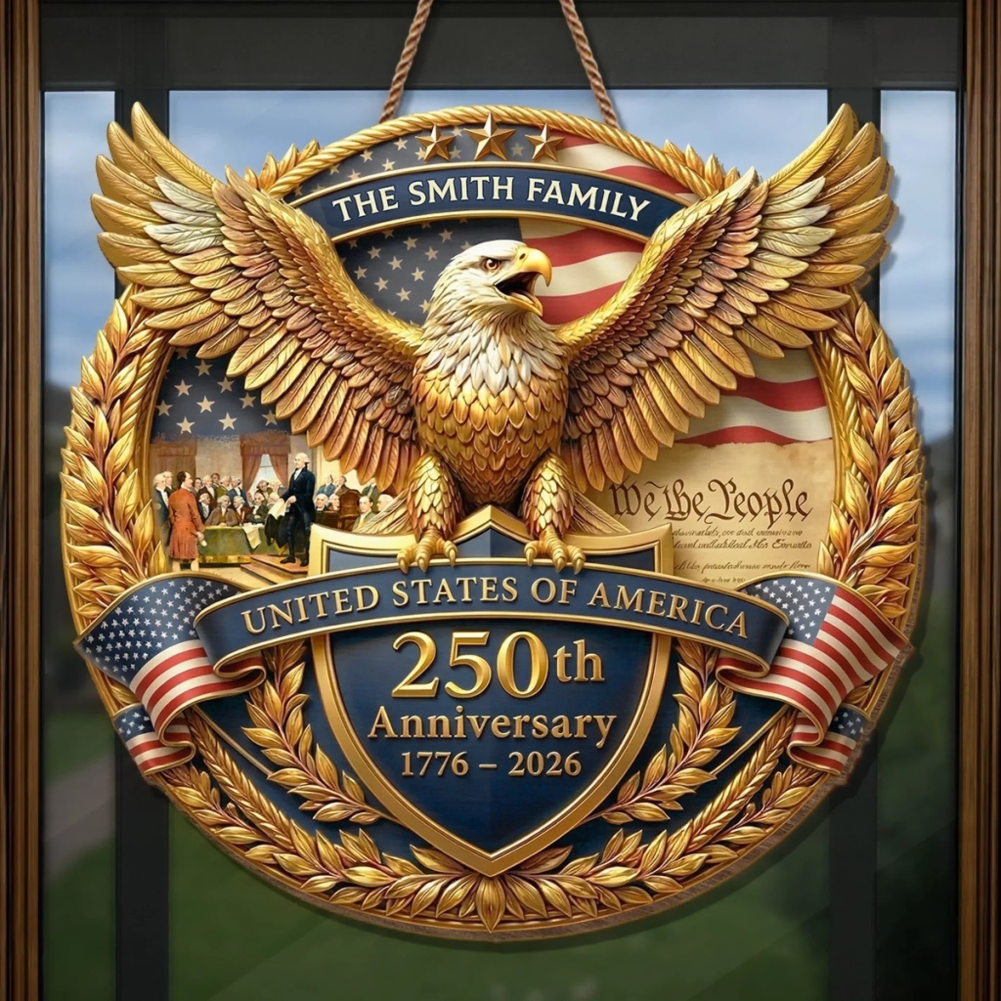 Custom Wood Sign - Personalized America 250th Anniversary Gifts For Mom, Dad, Brother, Sister, Kids - United In Strength And Hope