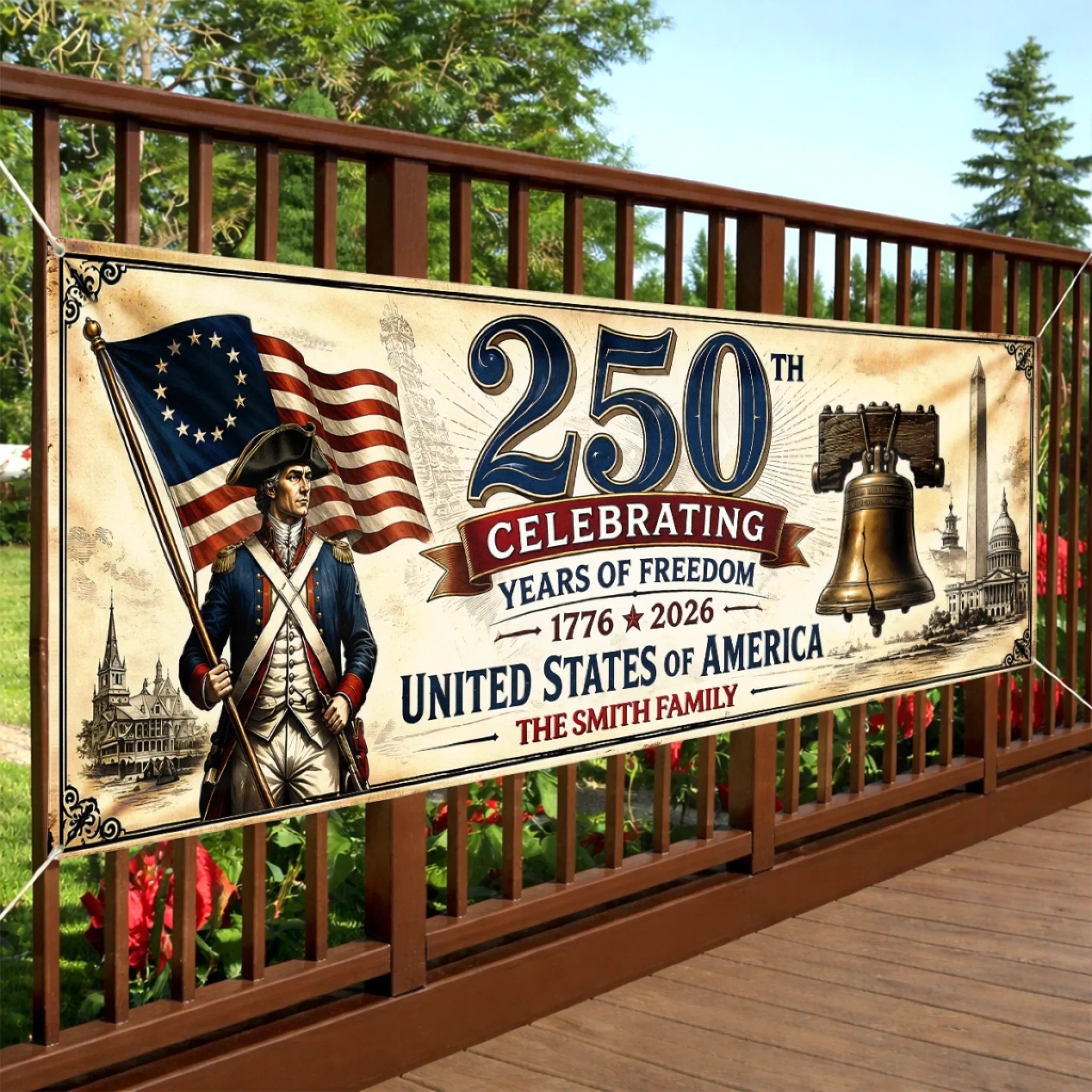 Custom Polyester Outdoor Banner - Personalized America 250th Anniversary Gifts For Mom, Dad, Brother, Sister, Kids - Proud Hearts Since The Beginning