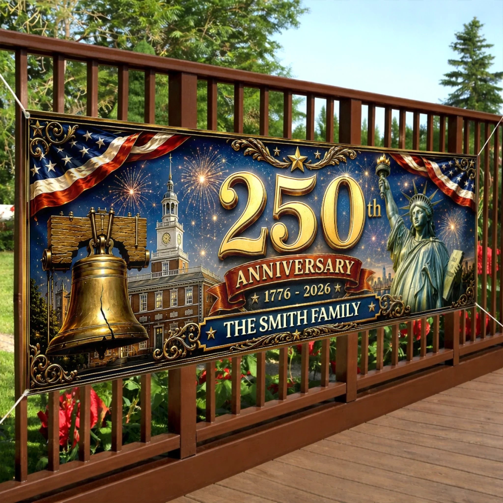 Custom Outdoor Banner - Personalized America 250th Anniversary Gifts For Mom, Dad, Brother, Sister, Kids - Freedom And Pride