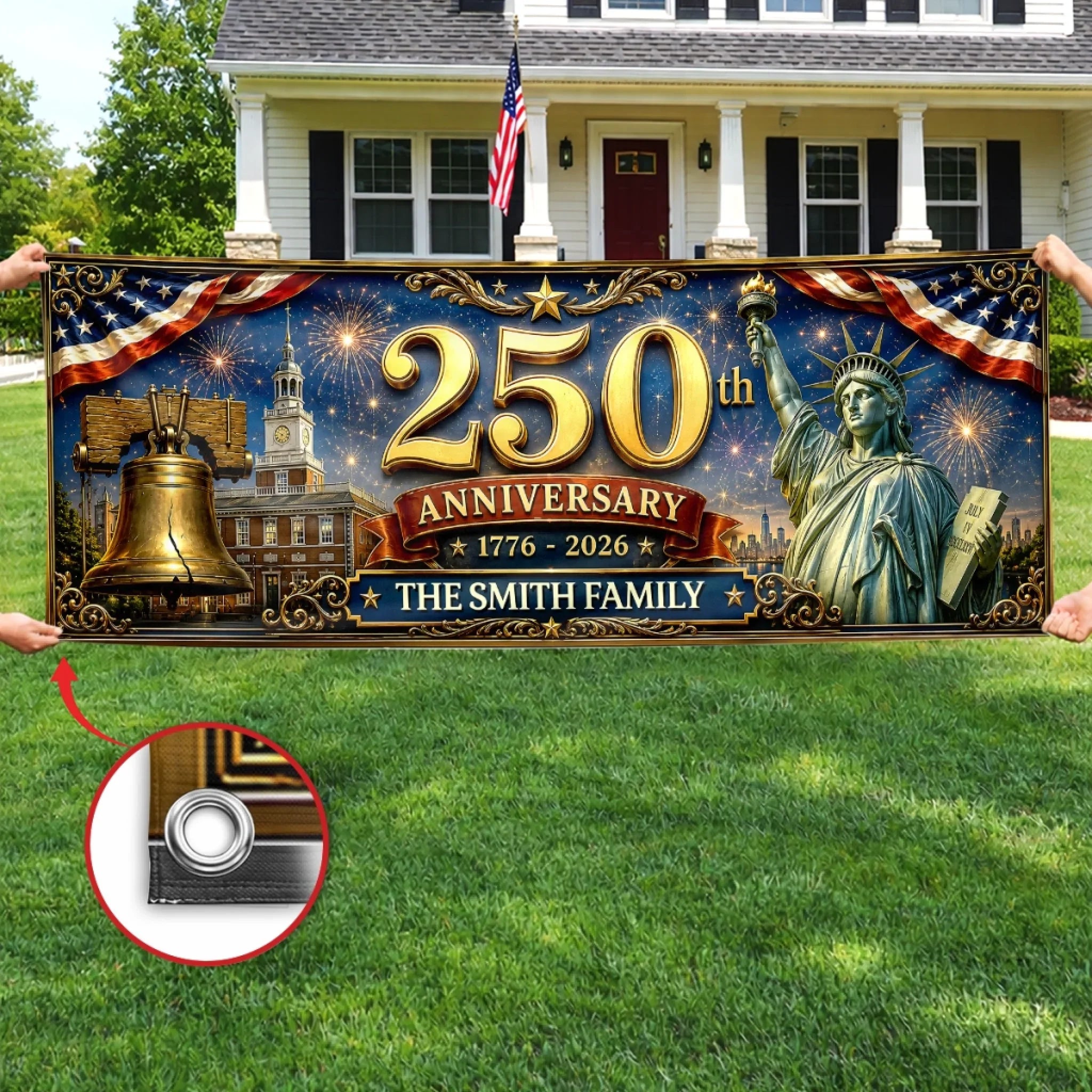 Custom Outdoor Banner - Personalized America 250th Anniversary Gifts For Mom, Dad, Brother, Sister, Kids - Freedom And Pride