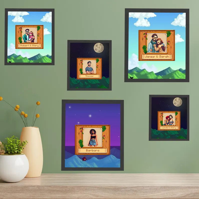 Custom Stardew Valley Pixel Art Portrait, Custom Pixel Art for Couples and Families, Stardew Valley Custom Portrait, Stardew Valley Gift