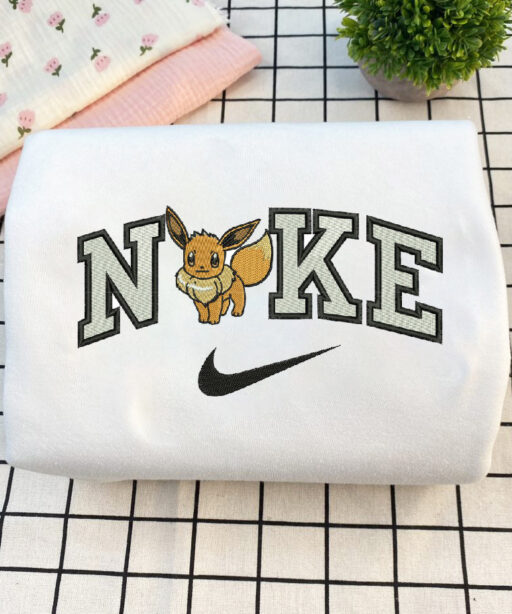 Anime Nike Embroidered Eevee Custom T-Shirt,Crewneck Sweatshirt,Hoodie.Perfect Gift For Anime Lovers.