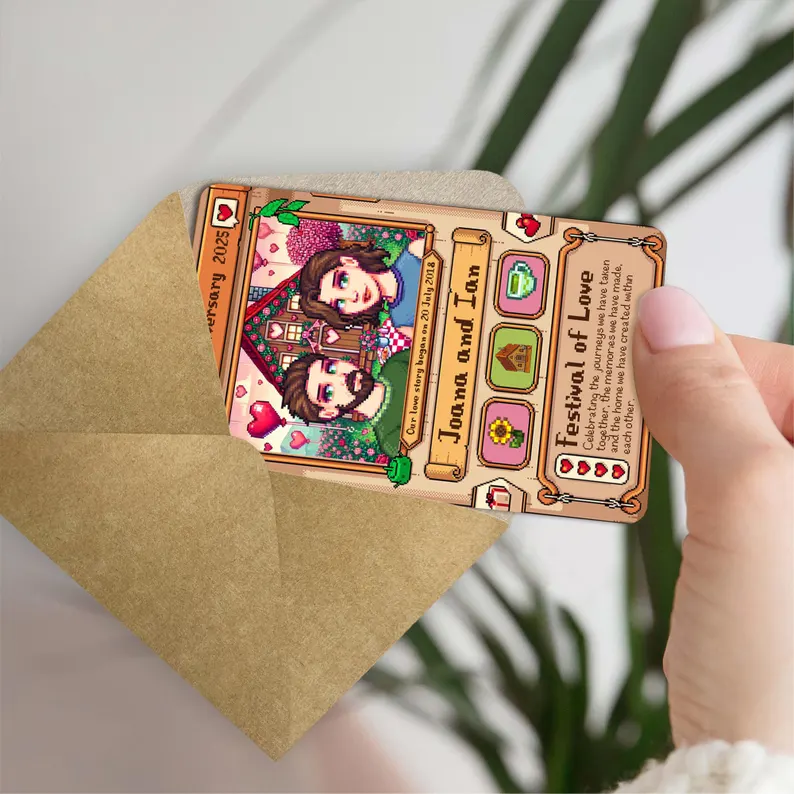 Custom Stardew Valley Metal Wallet Card - Personalized Couples Gifts - Anniversary Gift - Couple Anniversary Gift - Farming Gamer Gift