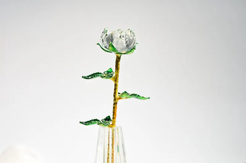 Crystal Glass Rose Bouquet Valentine's Gift, Handmade Crystal Flower for Holiday Home Décor, Crystal Glass Flower Gift for Mother's Day, anniversary, birthday,Wedding Anniversary Display