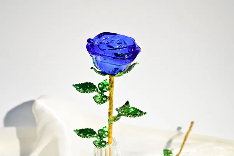 Crystal Glass Rose Bouquet Valentine's Gift, Handmade Crystal Flower for Holiday Home Décor, Crystal Glass Flower Gift for Mother's Day, anniversary, birthday,Wedding Anniversary Display