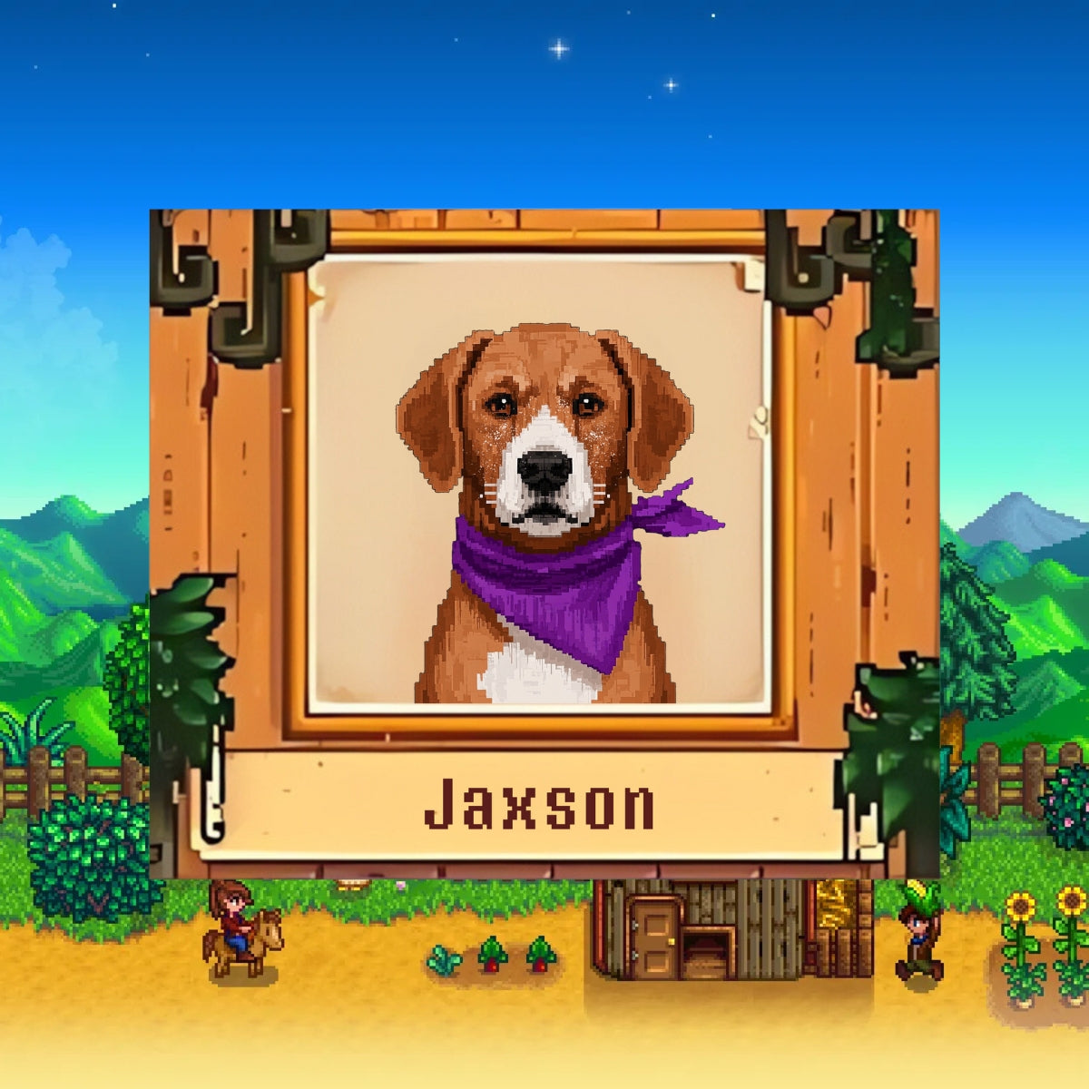 Hand-Painted Stardew Valley Pixel Art - Sharing Holiday Joy with Furry Friends