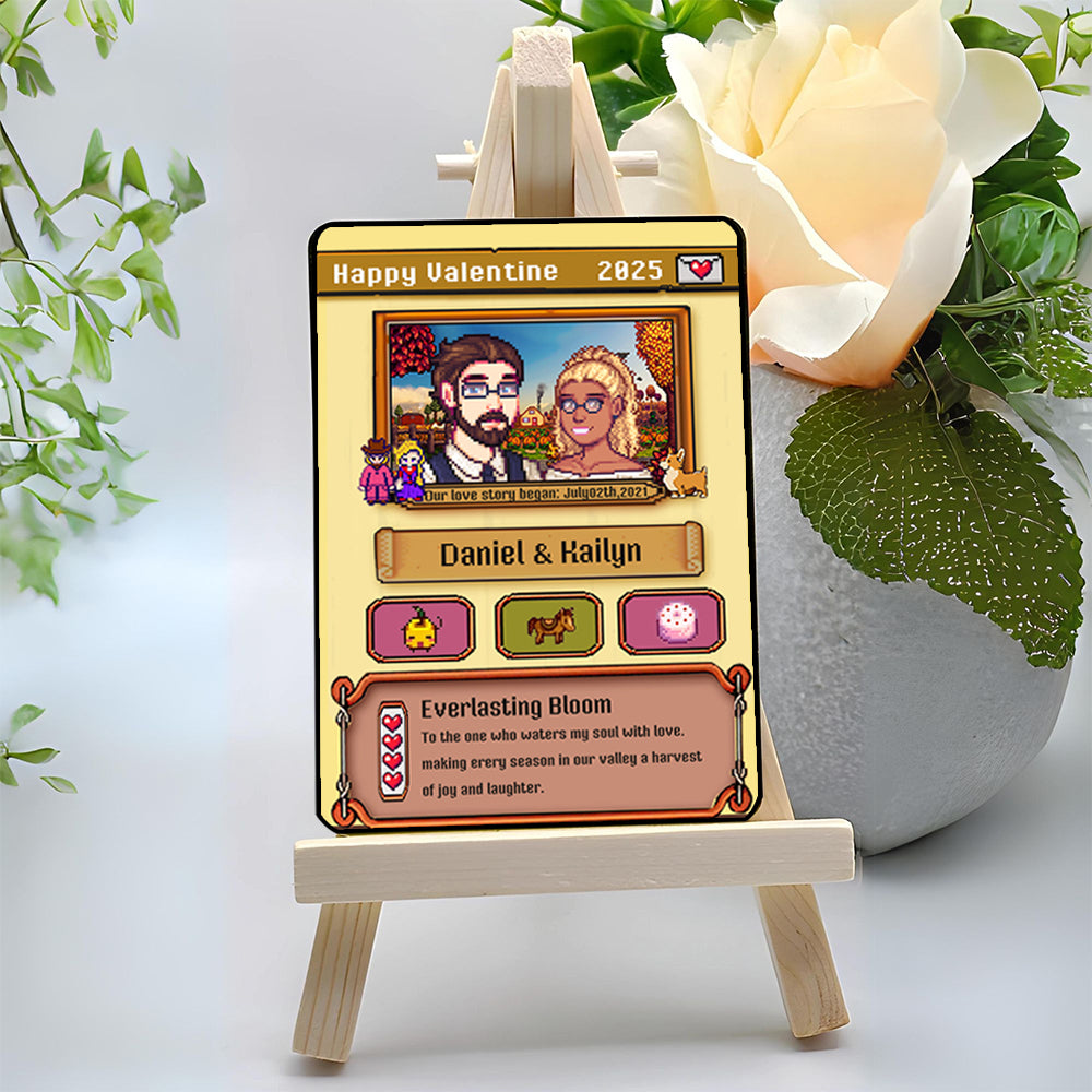 Personalized Pixel Art Anniversary Metal Card Inspired by Stardew Valley