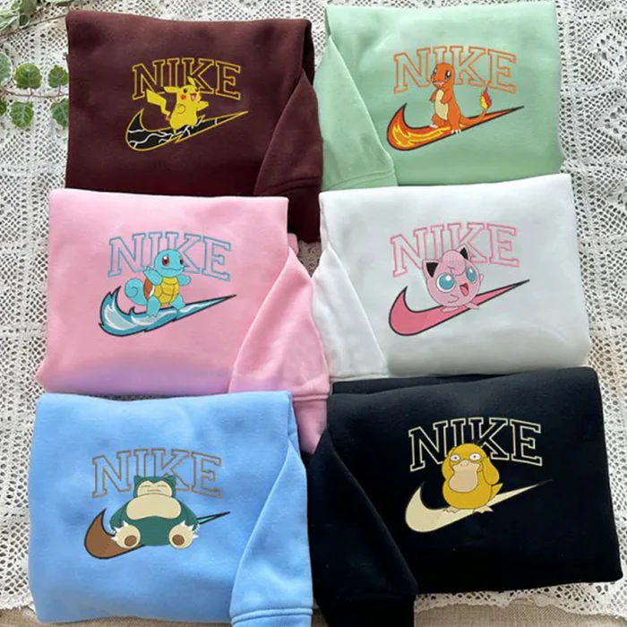 Anime Couple Nike Embroidered Crewneck Sweatshirt,Hoodie.Perfect Gift For Anime Lovers.