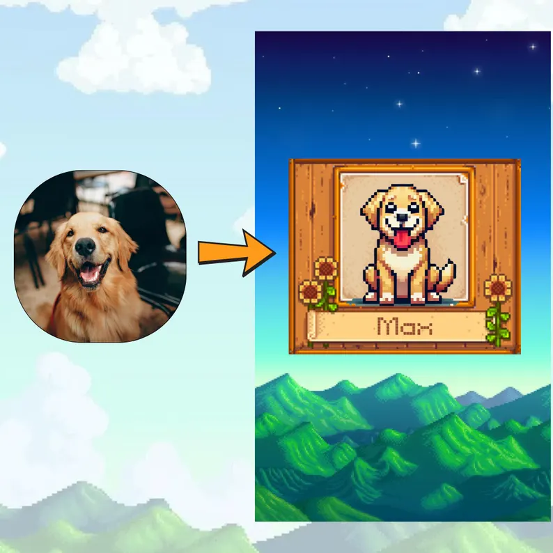 Custom Stardew Valley Pixel Art Portrait, Custom Pixel Art for Couples and Families, Stardew Valley Custom Portrait, Stardew Valley Gift