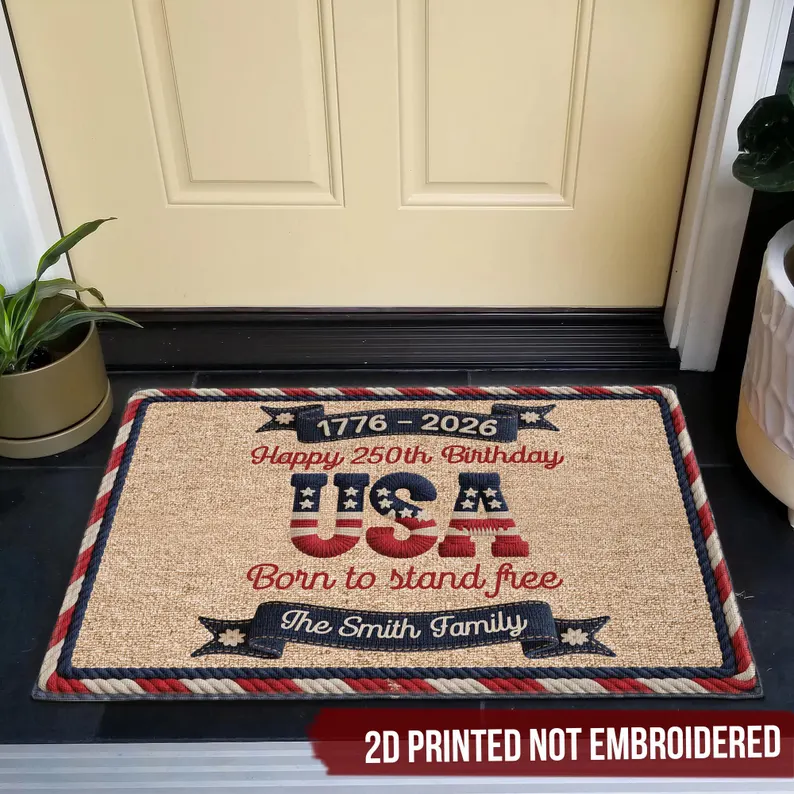 USA 250th Birthday Faux Yarn Pattern,  Custom Family Name Patriotic America Decor