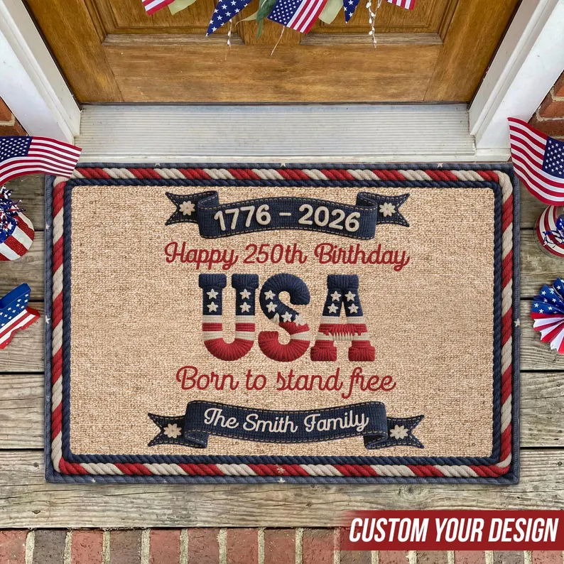 USA 250th Birthday Faux Yarn Pattern,  Custom Family Name Patriotic America Decor