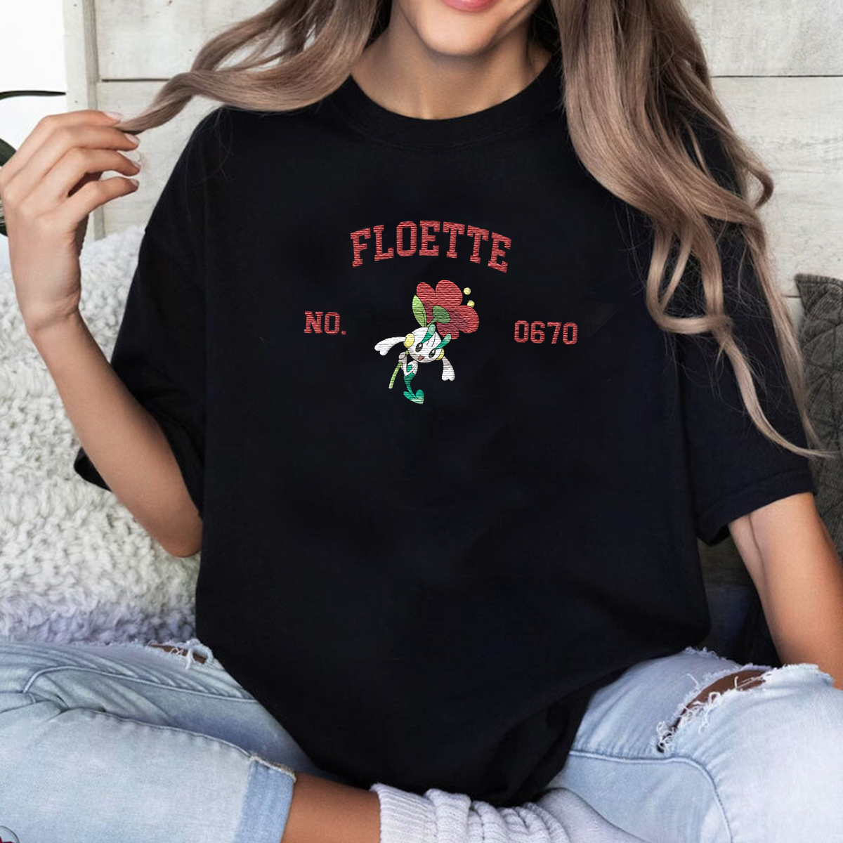 Floette Anime-Themed Embroidered T-Shirt,Crewneck,Hoodie-Trendy Versatile and a Thoughtful Gift for Friends