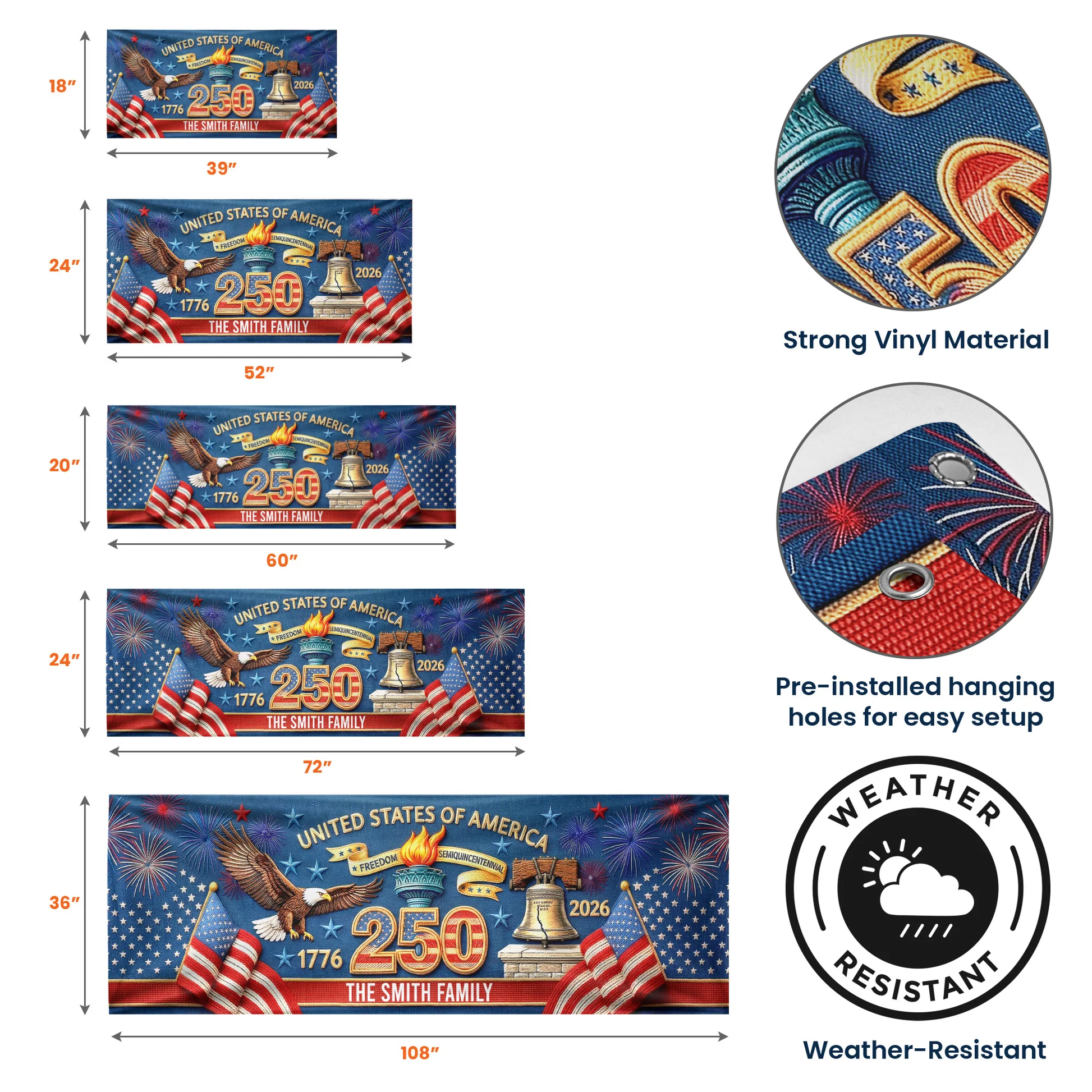 Custom Polyester Outdoor Banner - Personalized America 250th Anniversary Gifts For Mom, Dad, Brother, Sister, Kids - Celebrating Freedom And Family