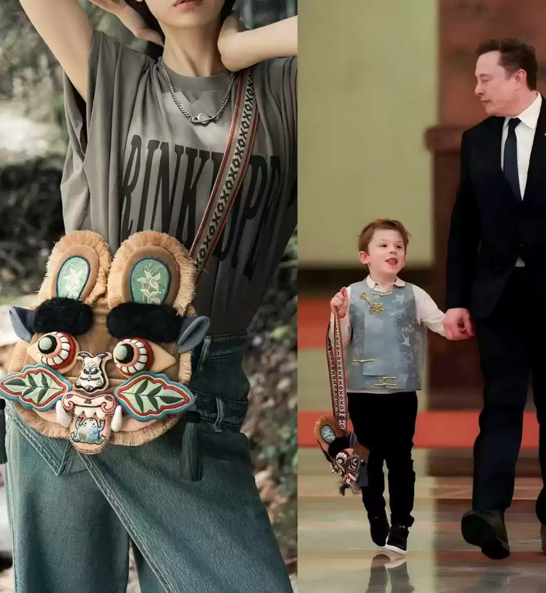 Presale🔥Elon Musk Son Inspired Chinese Intangible Cultural Heritage Handmade Embroidered Tiger Head Bag