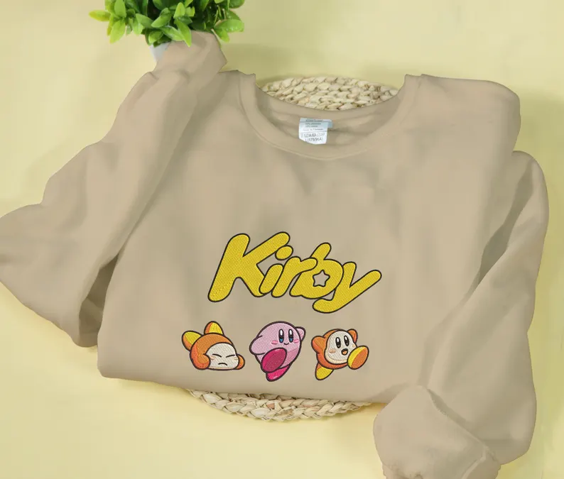 Kirby Embroidery Anime Character Crewneck Sweatshirt, Personal Anime Gift Hoodie, 90s Monster Stitched Shirt, Personal Anime Gift Hoodie,Christmas Gift For Anime Lovers.Perfect Gift For Anime Lovers.