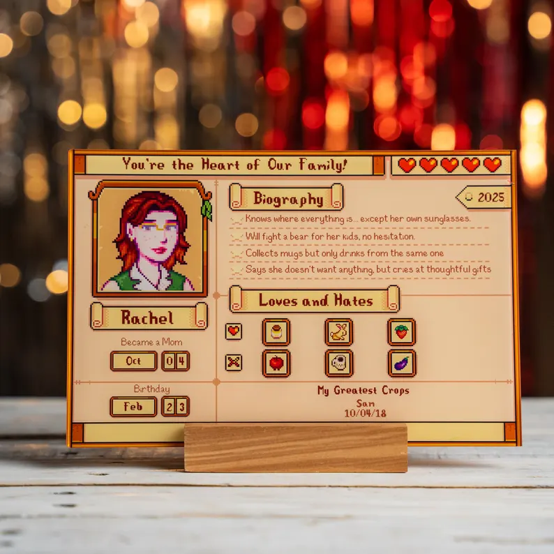 Personalized Stardew Valley Acrylic Plaque, Stardew Valley Profile, Mother's day Gift, Gift for Her, Gifts for Mom, Acrylic Plaque Gift.