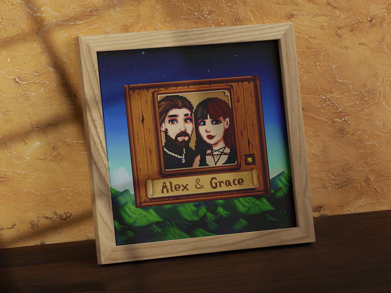 Custom Couple STARDEW VALLEY Portrait, Personalized Couple Stardew Valley Poster, Couple Custom Pixel Art Portrait, Couple Pixel Poster