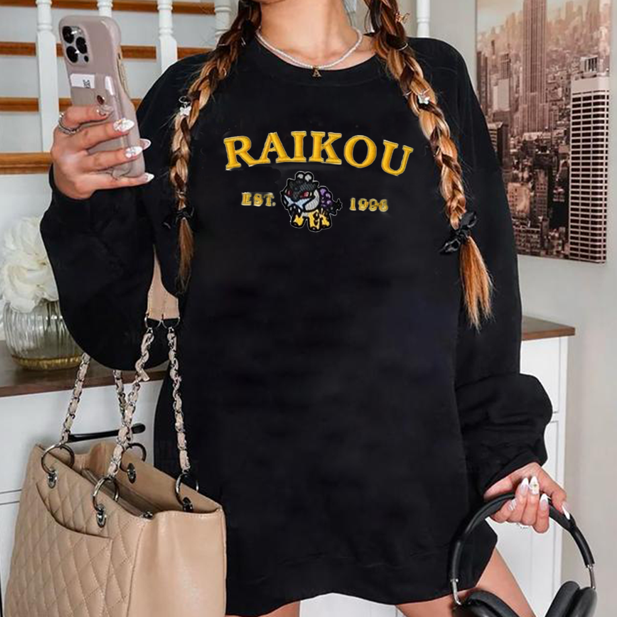 Anime Characters Embroidered Crewneck Sweatshirt,Hoodie For Gift,Personal Anime Gift Hoodie,Perfect Gift For Anime Lovers.