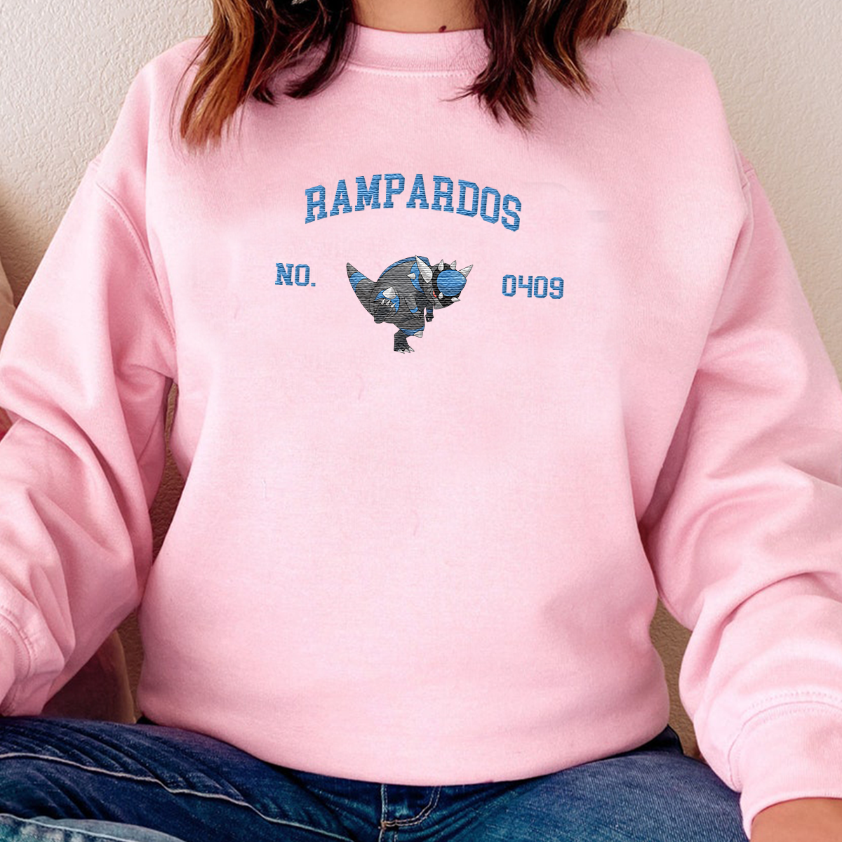Rampardos Adorable Anime-Themed Embroidered T-Shirt,Crewneck,Hoodie-Trendy Versatile and a Thoughtful Gift for Friends