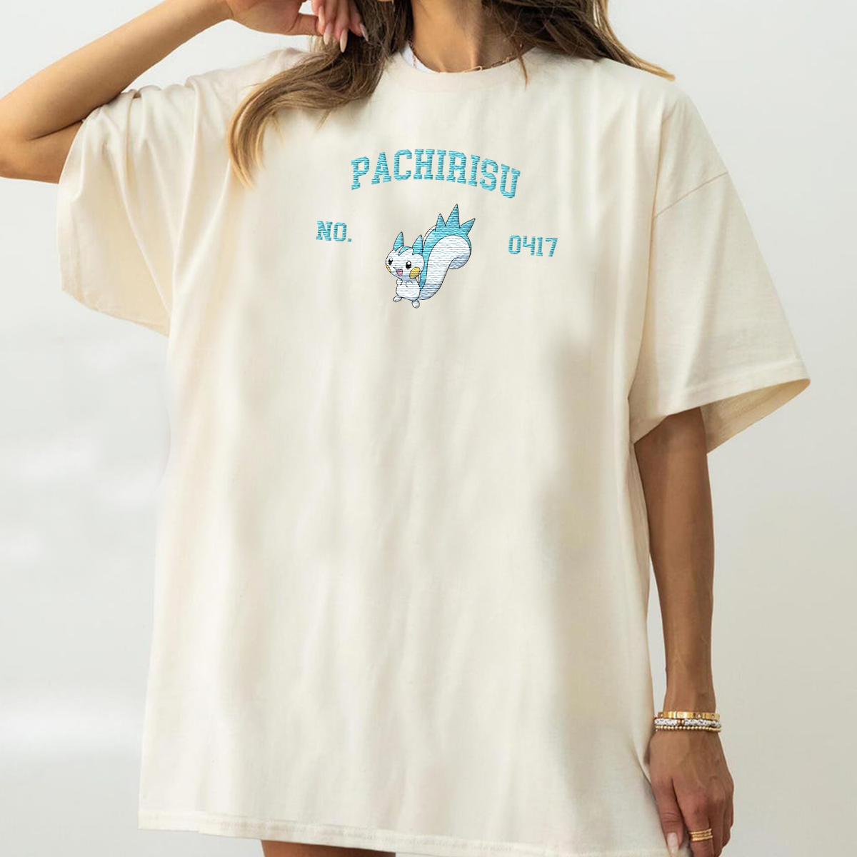 Pachirisu Adorable Anime-Themed Embroidered T-Shirt,Crewneck,Hoodie-Trendy Versatile and a Thoughtful Gift for Friends
