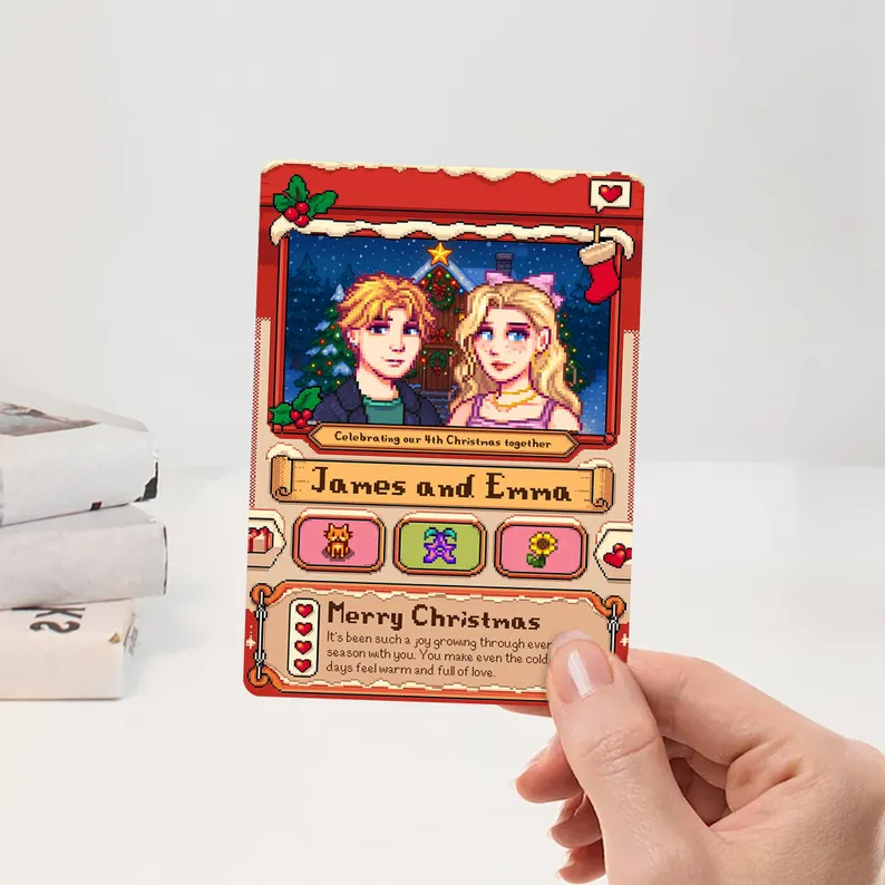Individuelle Stardew Valley Weihnachtskarte, personalisiertes Weihnachtsgeschenk für Paare, süßes Weihnachtsgeschenk, Geschenk für Sie oder Ihn, einzigartige Weihnachtsgeschenke