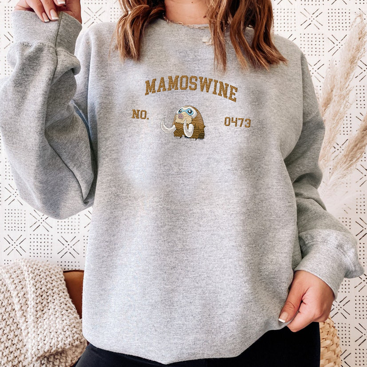 Mamoswine Adorable Anime-Themed Embroidered T-Shirt,Crewneck,Hoodie-Trendy Versatile and a Thoughtful Gift for Friends