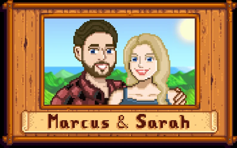 Individuelles Stardew Valley Pärchenporträt | Niedliches 8-Bit-Pixelporträt | Personalisiertes Pixelporträt | Digitales Valentinstagsgeschenk | Handgefertigt