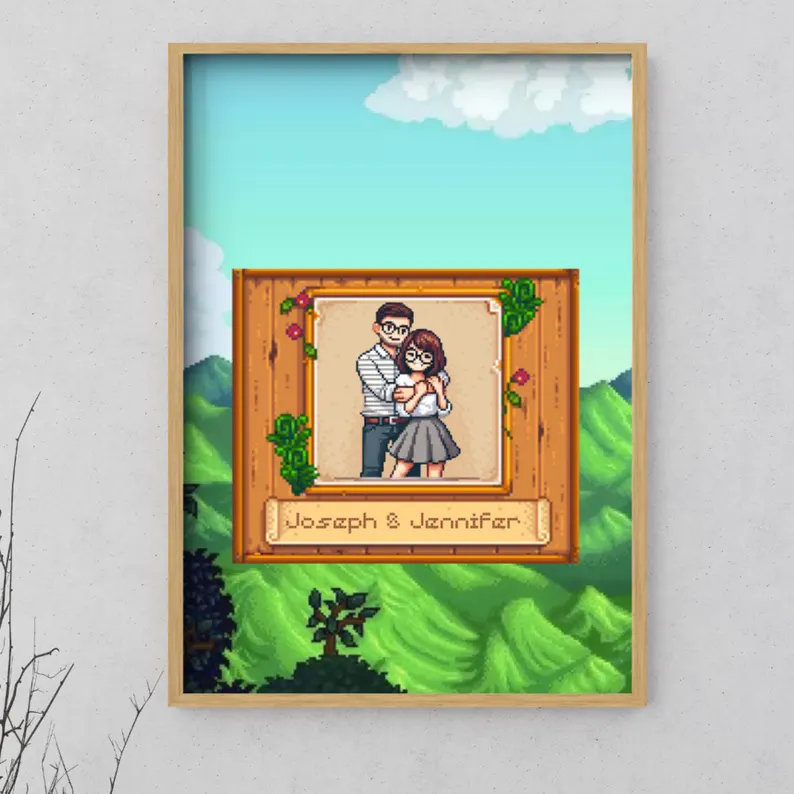 Custom Stardew Valley Pixel Art Portrait, Custom Pixel Art for Couples and Families, Stardew Valley Custom Portrait, Stardew Valley Gift