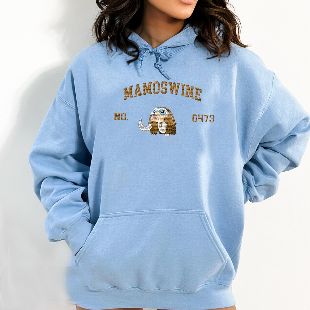 Mamoswine Adorable Anime-Themed Embroidered T-Shirt,Crewneck,Hoodie-Trendy Versatile and a Thoughtful Gift for Friends
