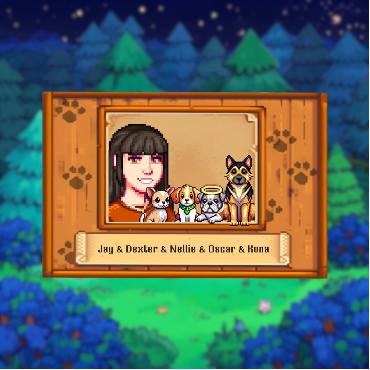 Hand-Painted Stardew Valley Pixel Art - Sharing Holiday Joy with Furry Friends