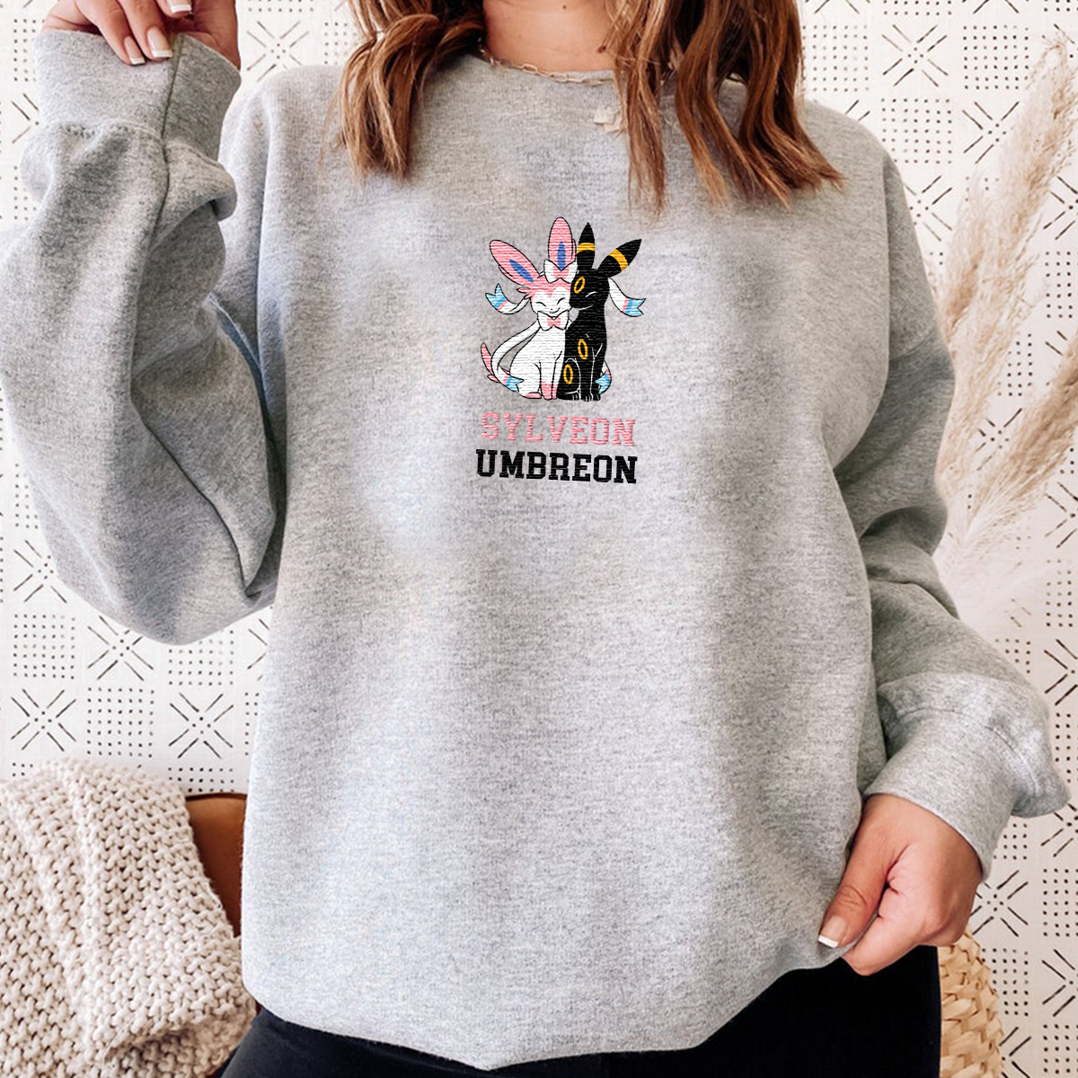 Sylveon Umbreon Adorable Anime-Themed Embroidered T-Shirt,Crewneck,Hoodie-Trendy Versatile and a Thoughtful Gift for Friends