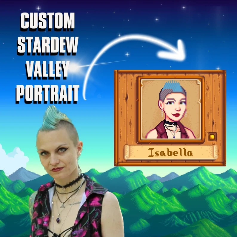 Custom STARDEW VALLEY Portraits, Personalized Stardew Valley Poster, Stardew Valley Custom Portraits, Custom Pixel Art Portrait