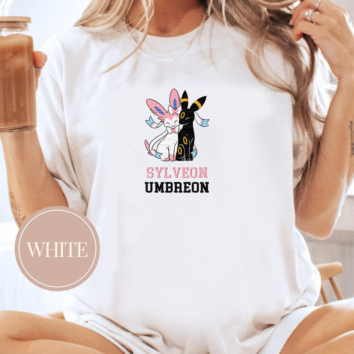 Sylveon Umbreon Adorable Anime-Themed Embroidered T-Shirt,Crewneck,Hoodie-Trendy Versatile and a Thoughtful Gift for Friends