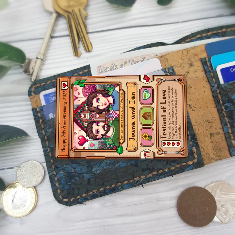 Custom Stardew Valley Metal Wallet Card - Personalized Couples Gifts - Anniversary Gift - Couple Anniversary Gift - Farming Gamer Gift