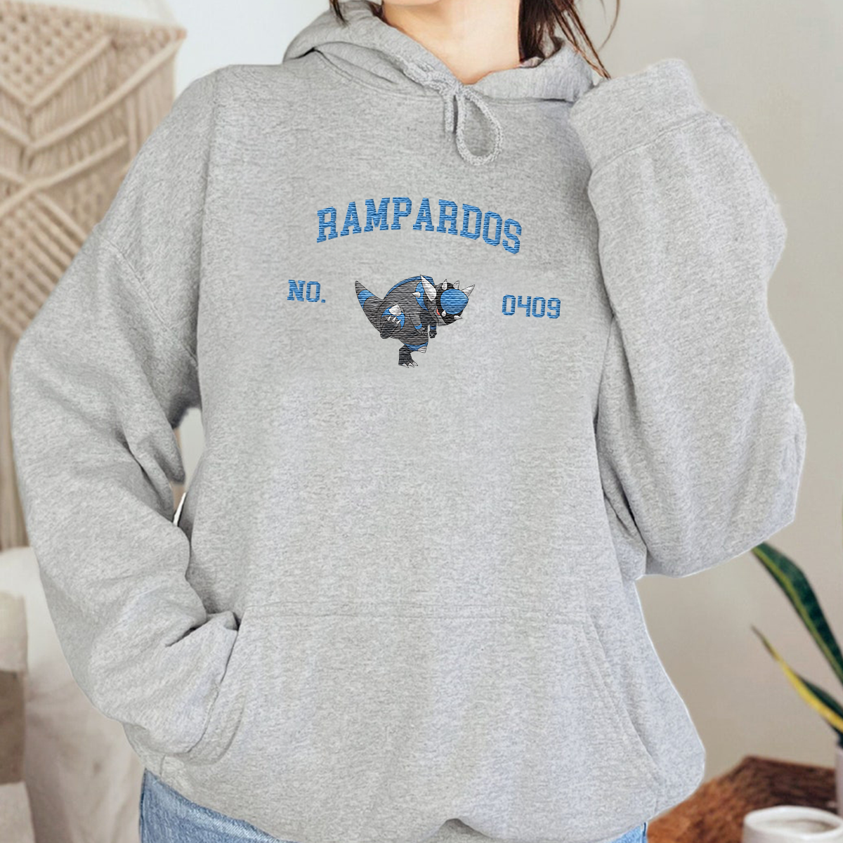 Rampardos Adorable Anime-Themed Embroidered T-Shirt,Crewneck,Hoodie-Trendy Versatile and a Thoughtful Gift for Friends