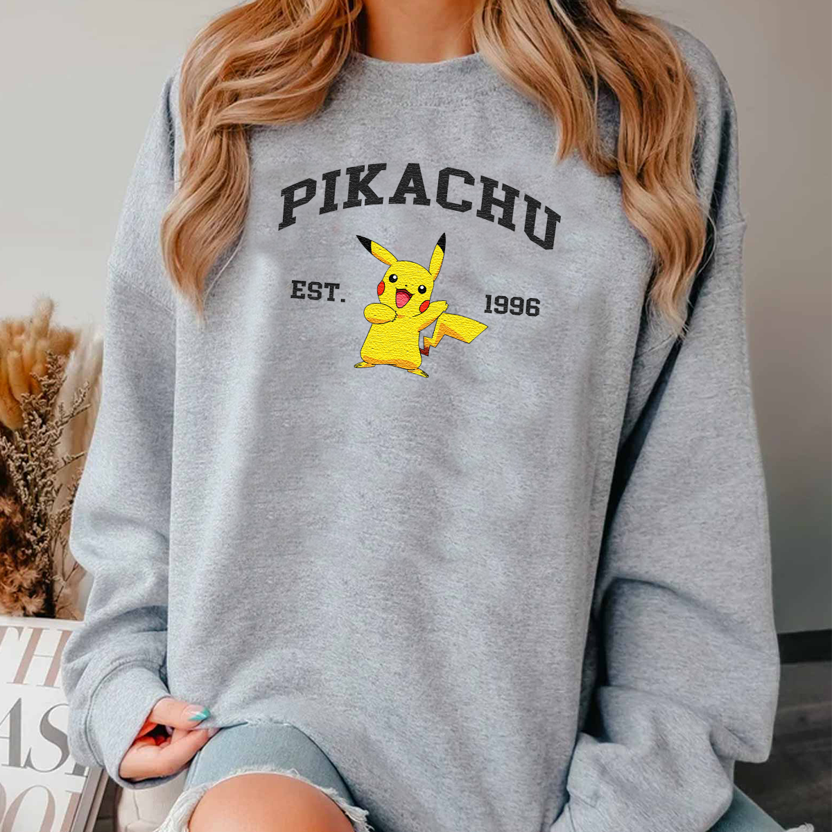 Cute Est.1996 Anime Characters Embroidered Crewneck Sweatshirt,Hoodie,Personal Anime Gift Hoodie,Perfect Gift For Anime Lovers.