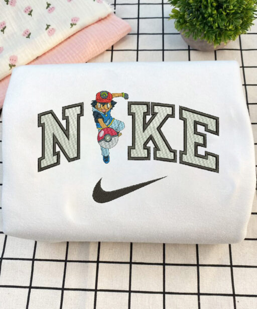Anime Nike Embroidered Satoshi Custom T-Shirt,Crewneck Sweatshirt,Hoodie.Perfect Gift For Anime Lovers.