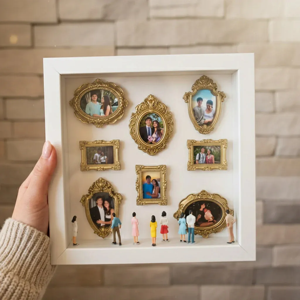 DIY Mini Museum Silhouette Box, Creative Memory Display with Mini Figurines Gold Frames, Ideal Gift for Valentine's Day Wedding Home Decor