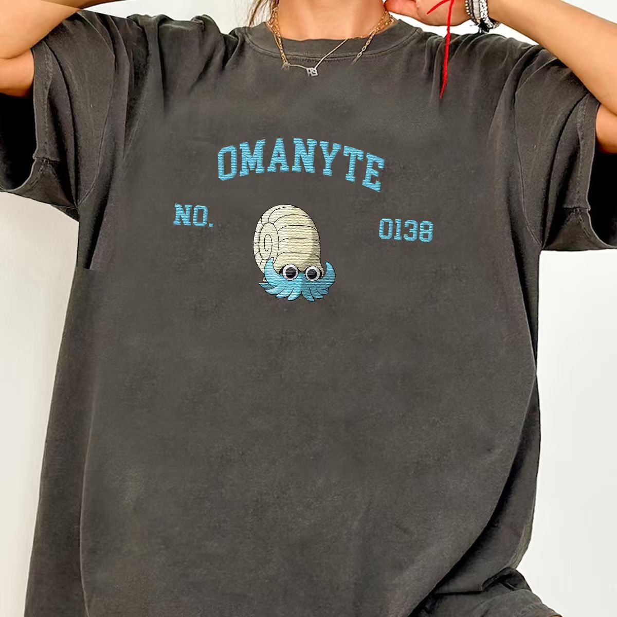 Omanyte Anime-Themed Embroidered T-Shirt,Crewneck,Hoodie-Trendy Versatile and a Thoughtful Gift for Friends