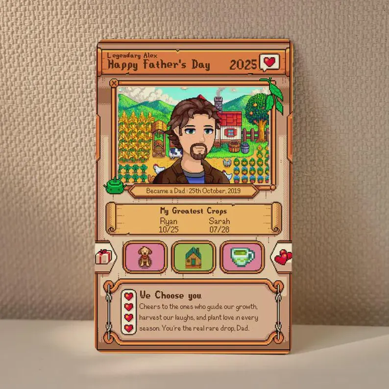 Personalized Stardew Valley Father's Day Metal Card: Custom Dad Gift