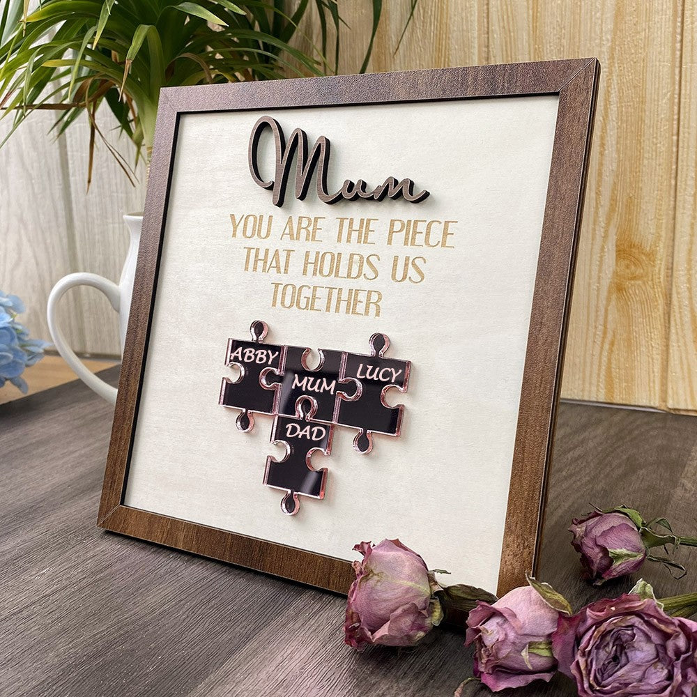 Personalised Mum Puzzle Sign With Kids Name For Mother's Day Gift You Are The Piece That Holds Us Together