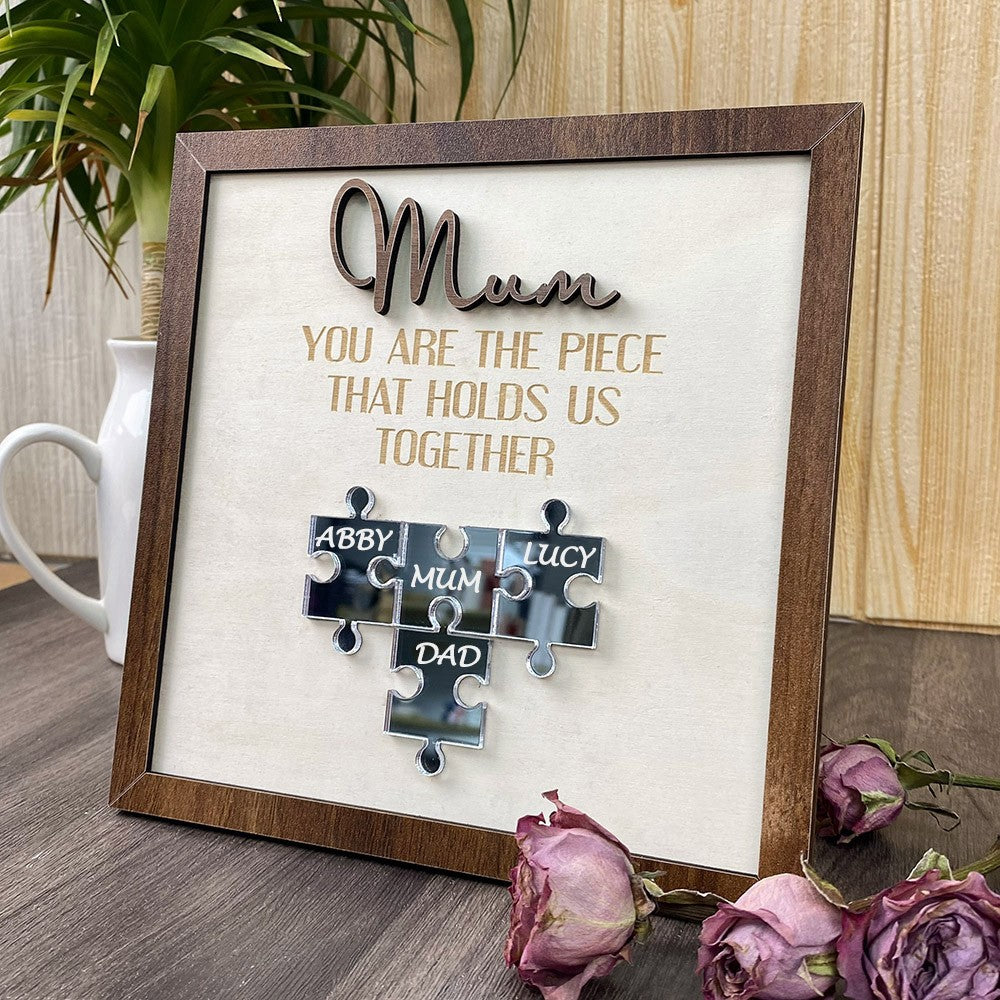 Personalised Mum Puzzle Sign With Kids Name For Mother's Day Gift You Are The Piece That Holds Us Together