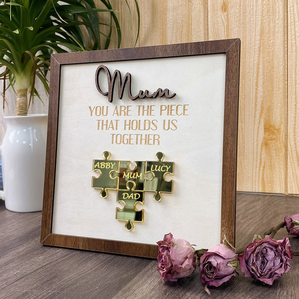 Personalised Mum Puzzle Sign With Kids Name For Mother's Day Gift You Are The Piece That Holds Us Together