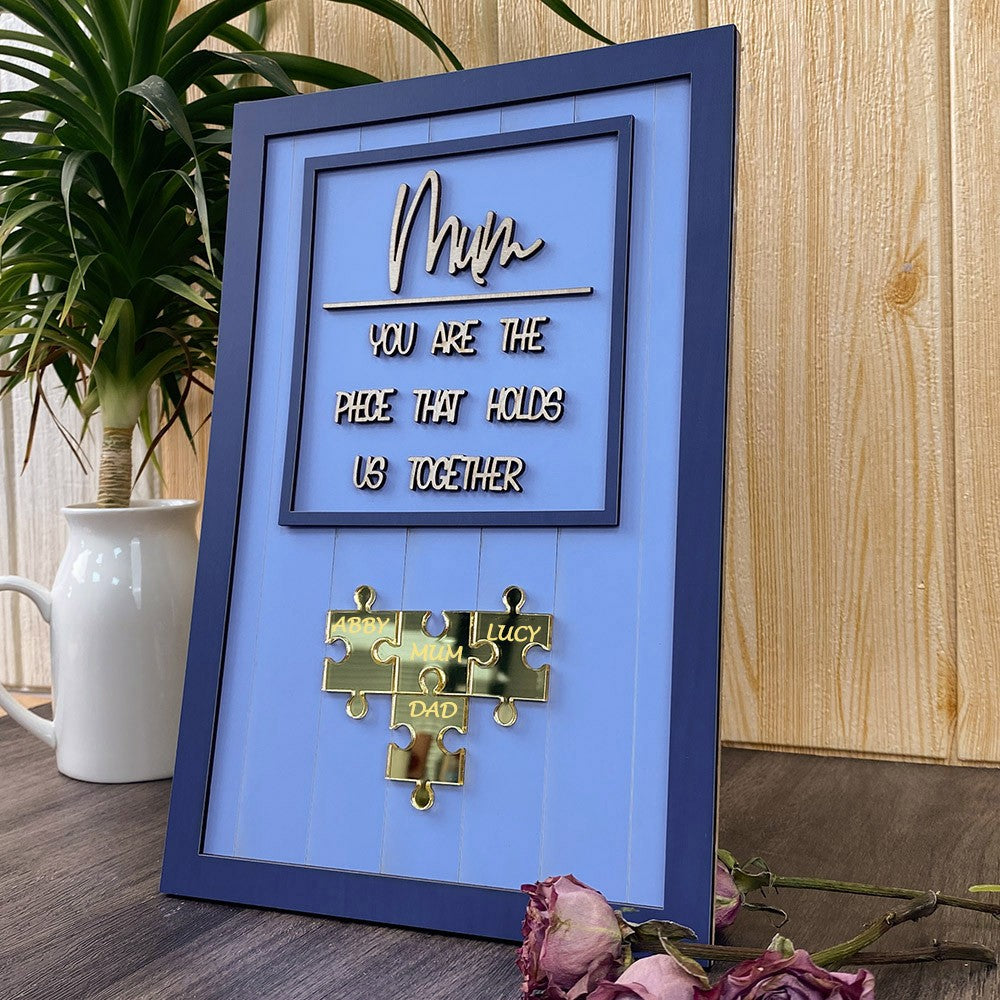 Personalised Mum Puzzle Sign With Kids Name For Mother's Day Gift You Are The Piece That Holds Us Together