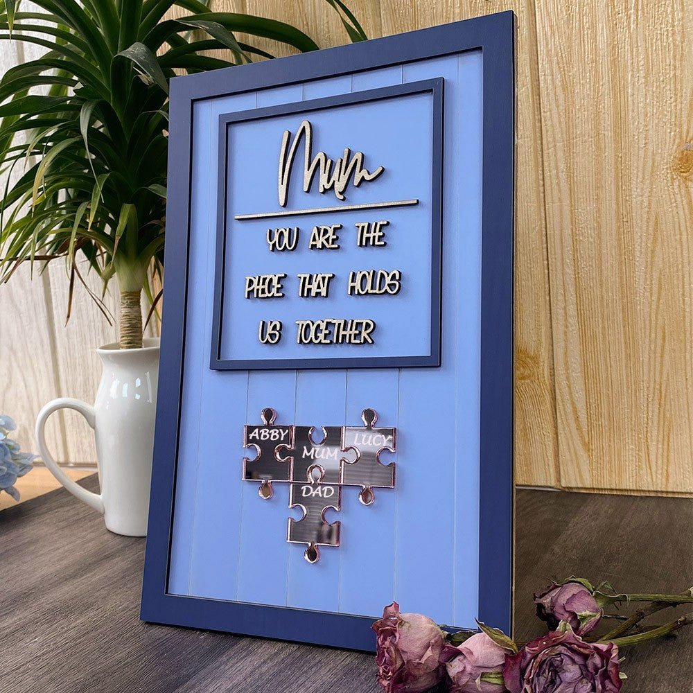 Personalised Mum Puzzle Sign With Kids Name For Mother's Day Gift You Are The Piece That Holds Us Together