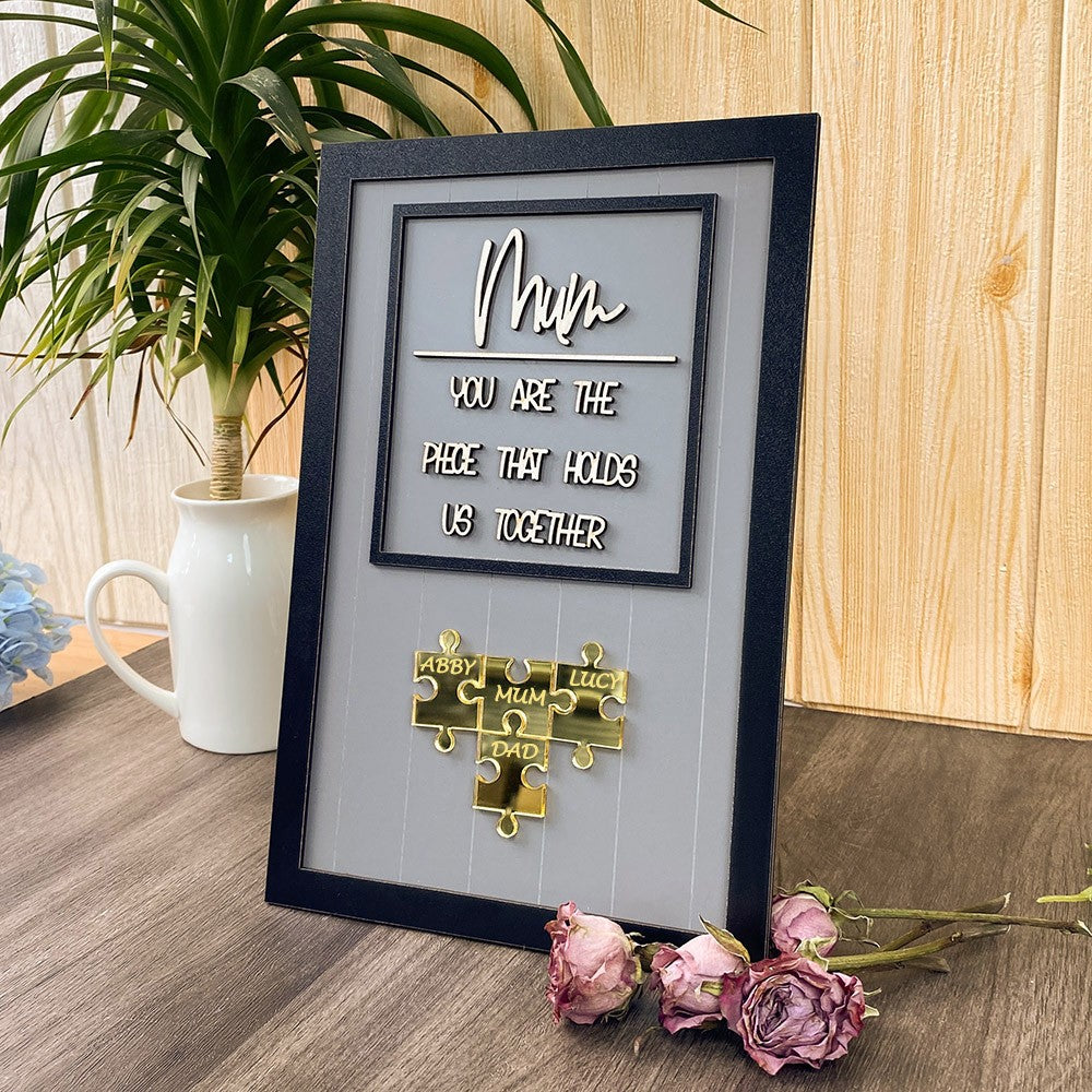 Personalised Mum Puzzle Sign With Kids Name For Mother's Day Gift You Are The Piece That Holds Us Together