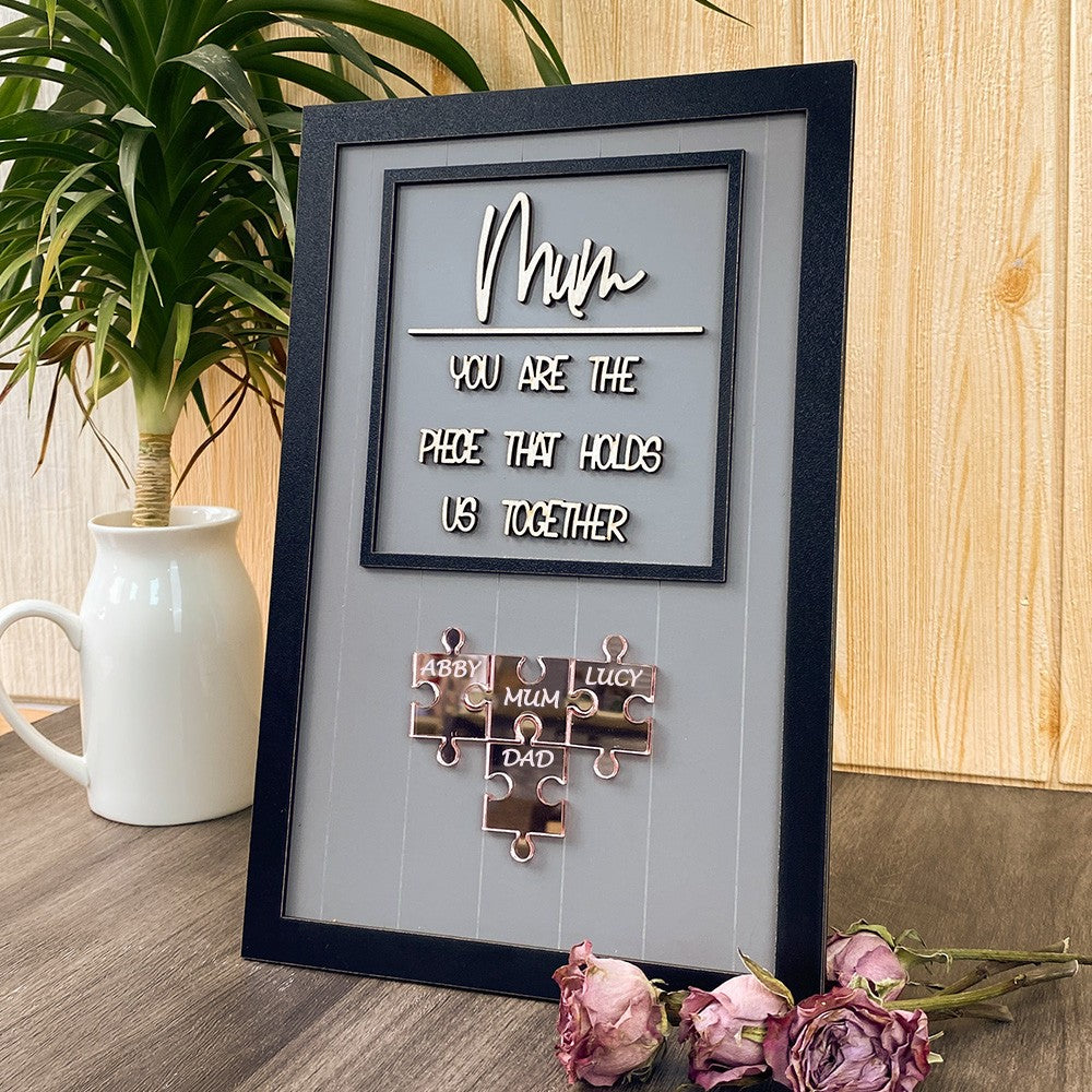 Personalised Mum Puzzle Sign With Kids Name For Mother's Day Gift You Are The Piece That Holds Us Together