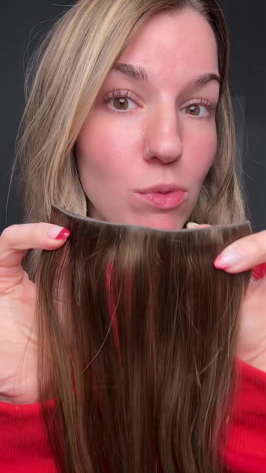 Actual seamless clip-in weft and hair close-up